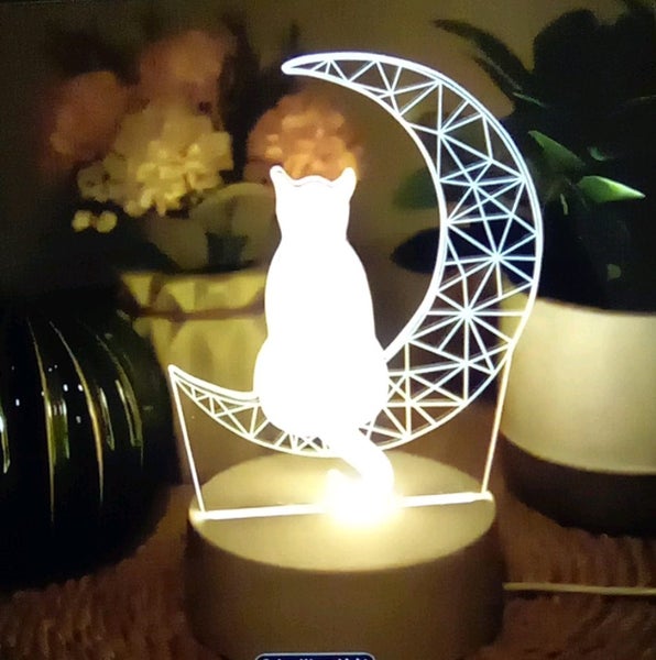 THE CATTAGE - Beautiful Cat On Moon LED Night Light 7 Different Colours USB Carousel 6