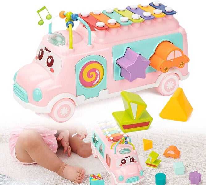 12 Months Up Musical Learning Toys Baby Bus Toys Xylophone Shape Early Education Carousel 1