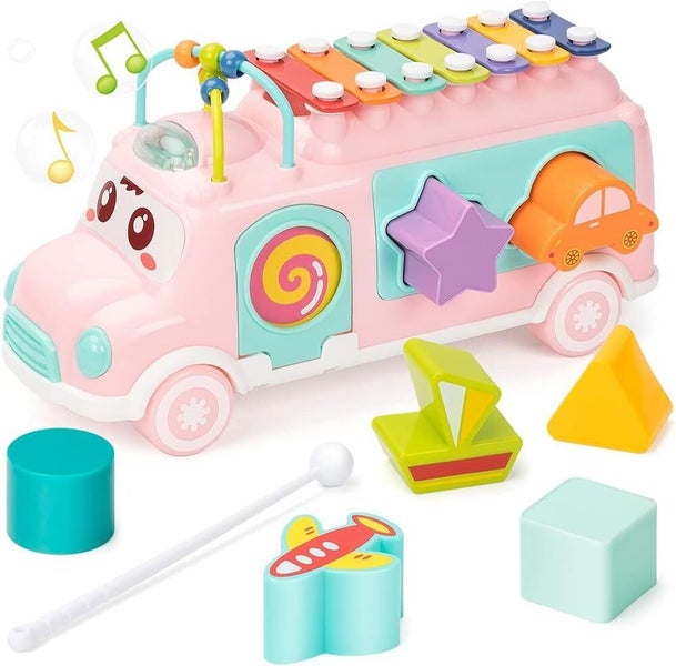 12 Months Up Musical Learning Toys Baby Bus Toys Xylophone Shape Early Education Carousel 8