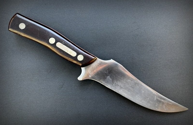 HUGE VINTAGE CARBON FIXED BLADE MADE BY U.S.A SCHRADE FOR SEARS *UNUSED - WOW* Carousel 1