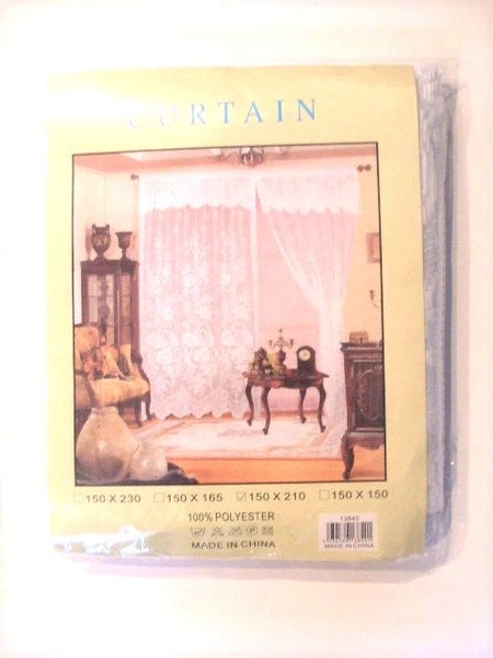 TWO NEW LACE CURTAINS 150 X 210cm WHITE Carousel 1
