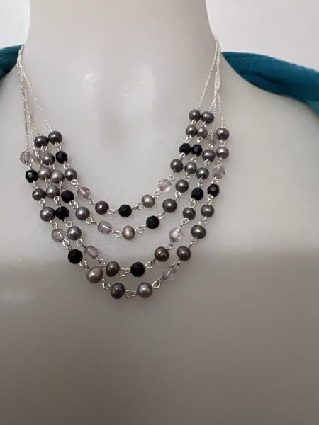Multi strand pearl and glass bead necklace Carousel 1