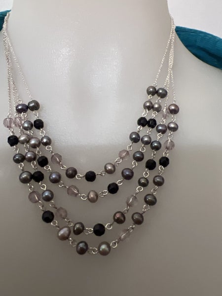 Multi strand pearl and glass bead necklace Carousel 2