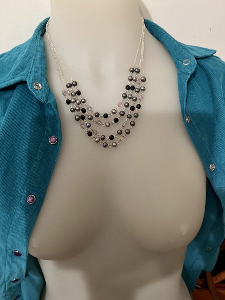 Multi strand pearl and glass bead necklace Carousel 8