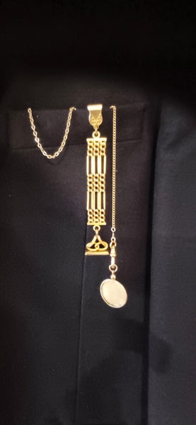 Antique Watch Fob Chain & Seal with Mourning Locket frame 9ct Carousel 15