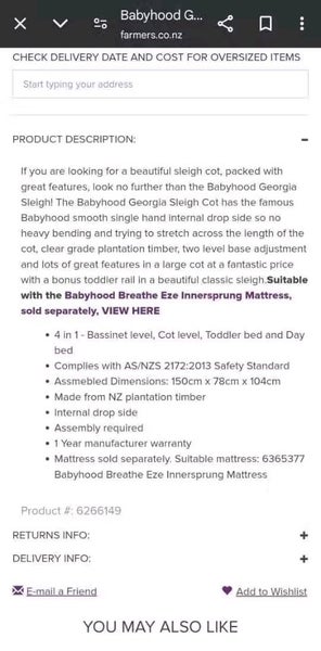 Baby Cot including Mattress, sheets and mattress protector Carousel 2