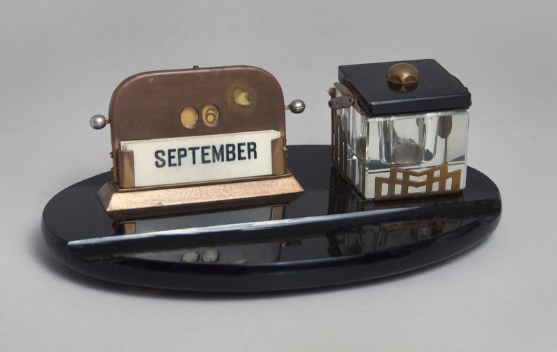 OLD DESK CALENDAR AND INK WELL HOLDER Carousel 1