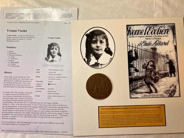 WW1 REMEMBRANCE PLAQUE TO YVONNE VIESLET - HEROIN OF FRANCE Carousel 1