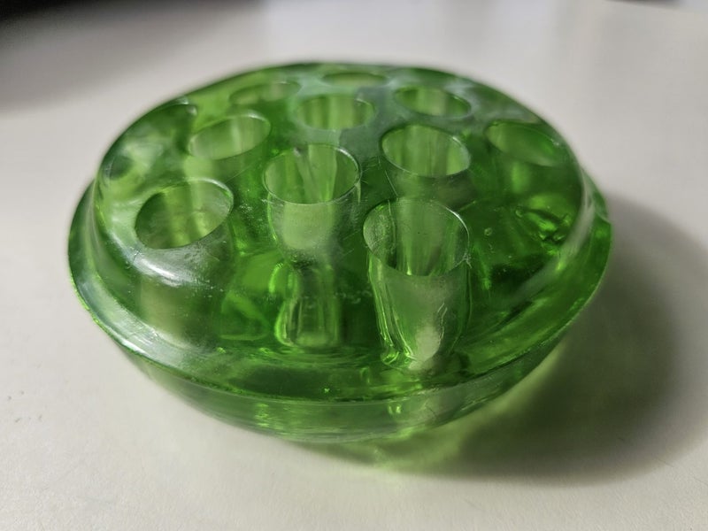 Vintage Uranium Glass Flower Frog Carousel 4