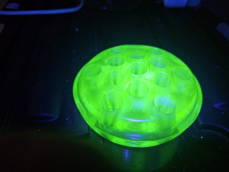 Vintage Uranium Glass Flower Frog Carousel 2