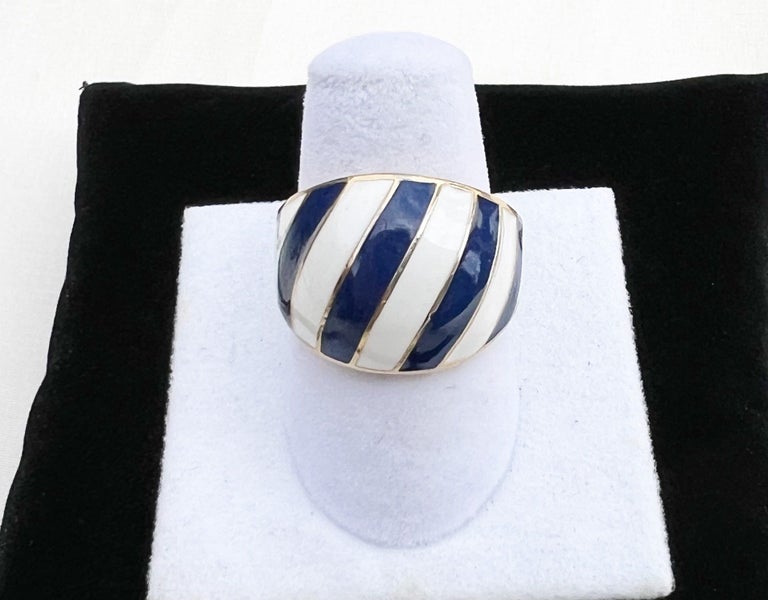 Vtg DAISY White & Blue Enamel 14CT Yellow on White Gold Ring, Size N * RV $2970 Carousel 1