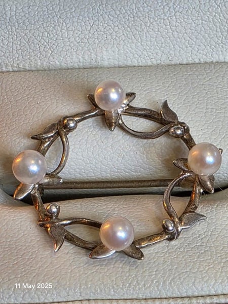 Antique Real Pearl & Sterling Silver Brooch 2.60gm Carousel 1