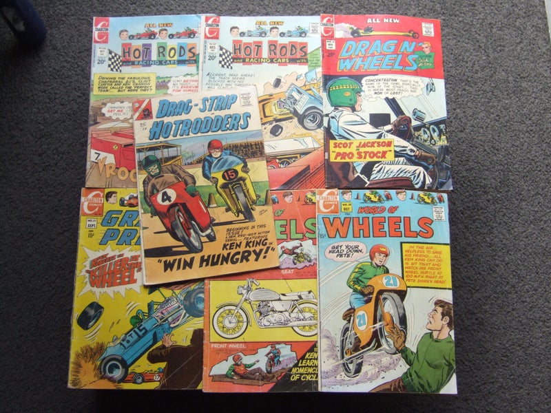 Charlton comics Hot Rods, Racing Cars, Motorbikes 1960/70s x7 Carousel 1