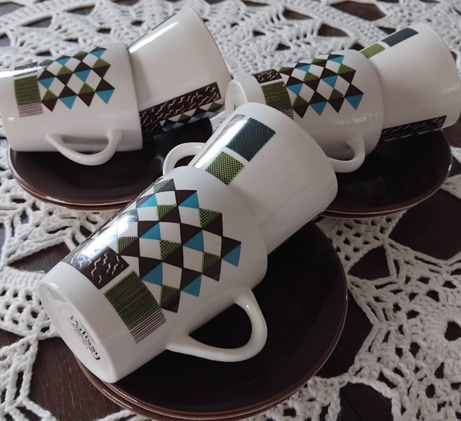 Retro Palissy "Cadiz" Coffee Cups and Saucer Set Carousel 1