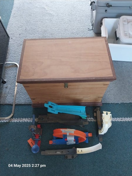 Wooden chest & hot wheels tracks. Carousel 2