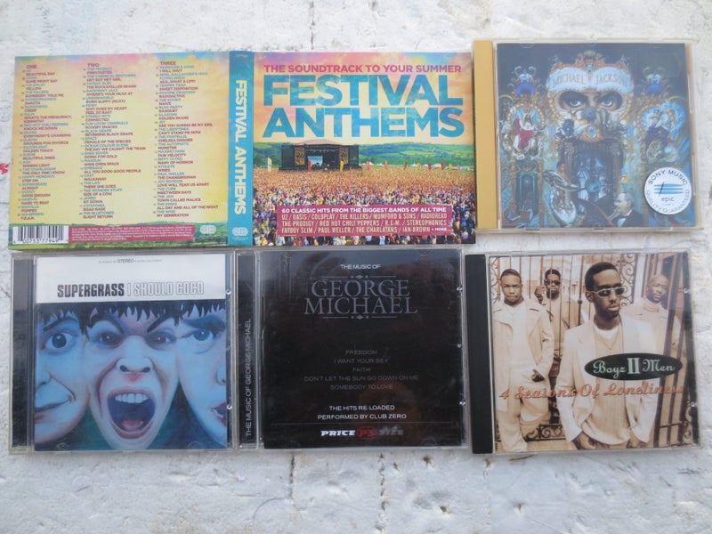 CDs lot 6 x 5 (Supergrass, Festival Anthems x3, Boys 2 Men, M J , George Michael Carousel 1