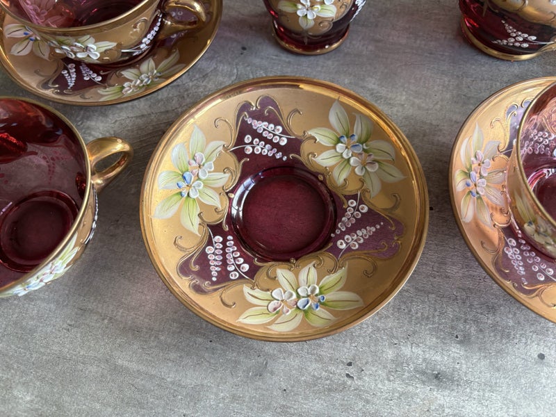 Vintage Murano Venezia Cranberry Glass 115 Set Carousel 9
