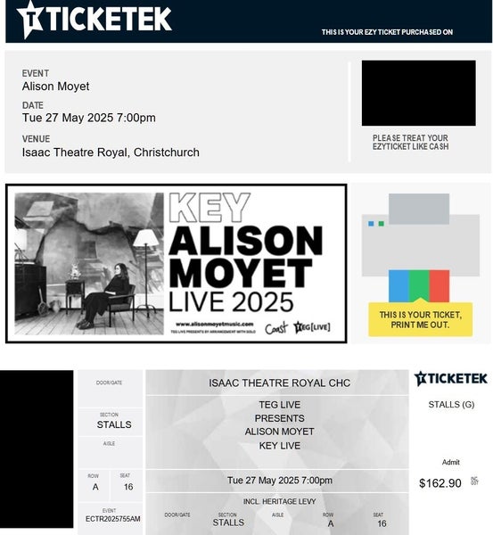 2 Alison Moyet Christchurch tickets - best seats in the house! Carousel 1
