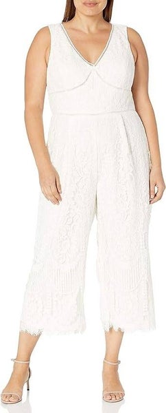 City Chic Pantsuit XS / 14 – Lace Overlay, V-Neck, Wide Leg Carousel 1