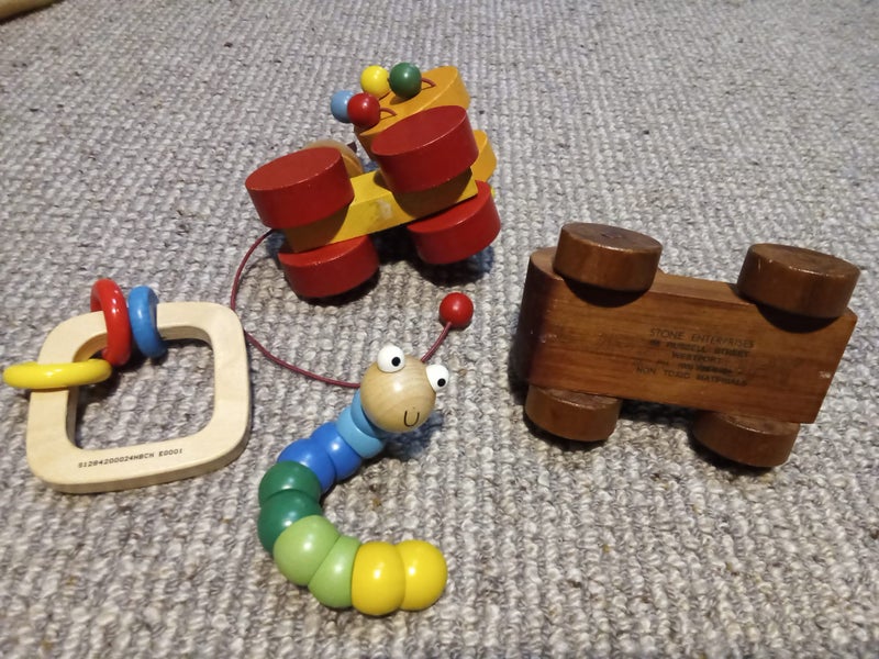 Vintage Wooden toys - pull along chicken - twisty caterpillar - wooden car etc Carousel 3
