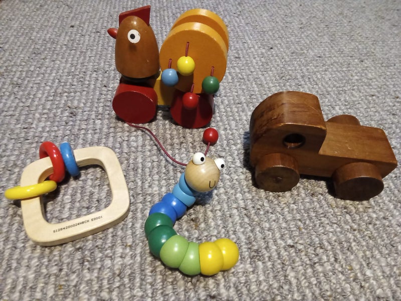 Vintage Wooden toys - pull along chicken - twisty caterpillar - wooden car etc Carousel 2