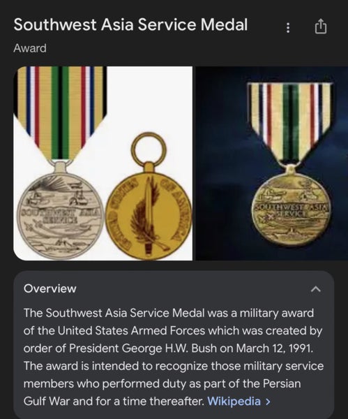 US Gulf War I Medal (Southwest Asia Service Medal) Carousel 2