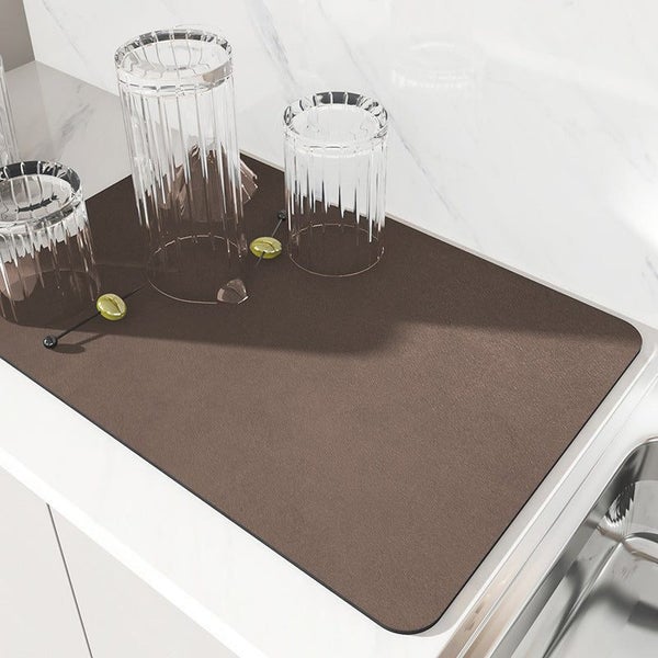 Elosung Brown Kitchen Drying Mat Super Absorbent Dish & Cup Drainer Pad 40X50cm Carousel 2