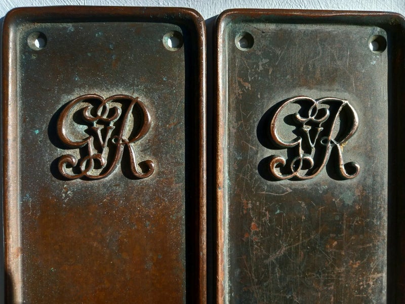 Antique Bronze GR (George Rex?) Plaque Fixtures Carousel 1