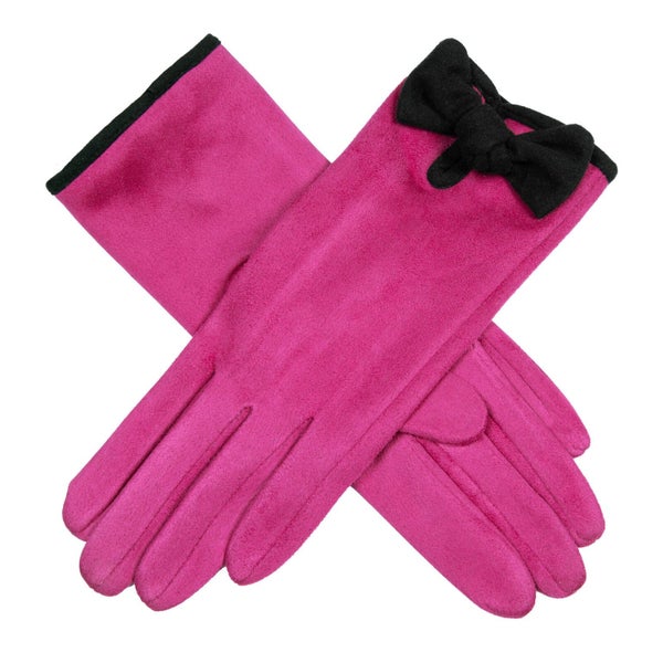 Dents Women s Velour-Lined Faux Suede Gloves with Trim and Bow Carousel 1