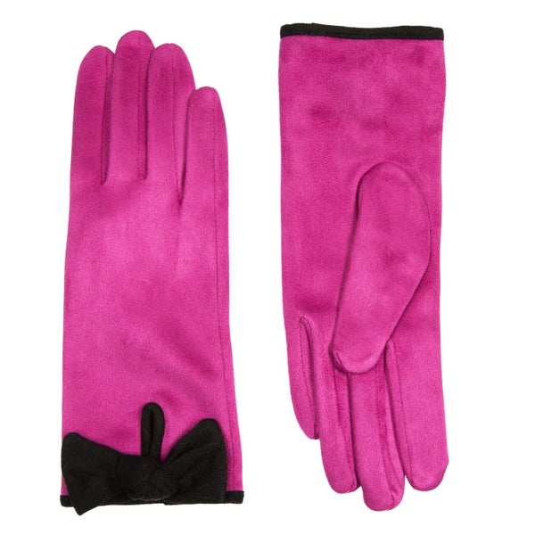 Dents Women s Velour-Lined Faux Suede Gloves with Trim and Bow Carousel 2