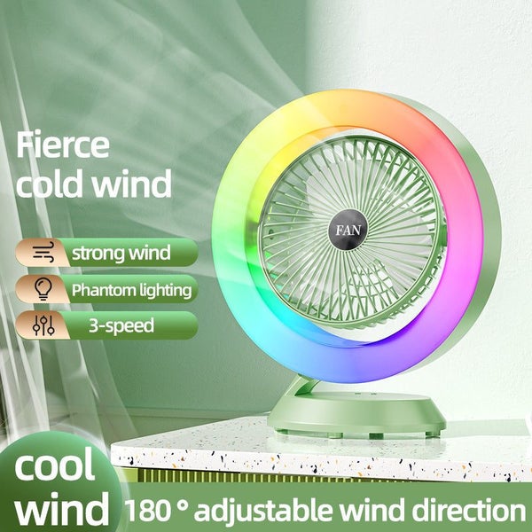 White Rgb Desktop Fan Usb Rechargeable 3 Speed 180A Adjustable Led Light Portab Carousel 2