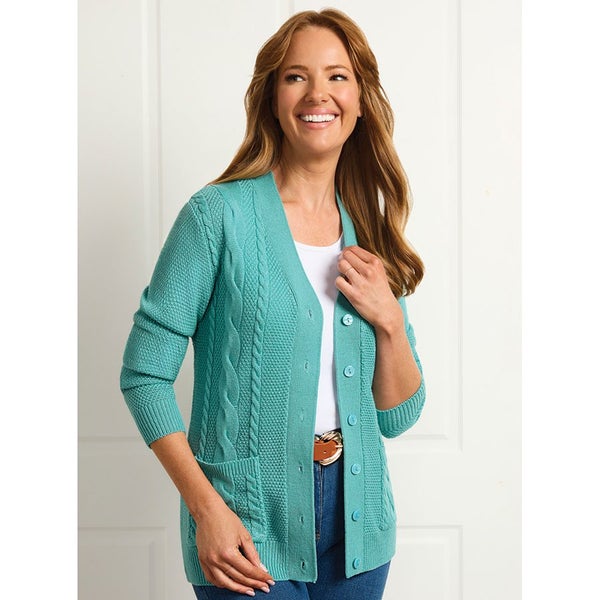 End of Winter Madness Sale! Cable Cardigan - Size XL (22) - Pale Aqua Carousel 1