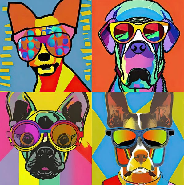 Framed $1 RESERVE 1 Panel Canvas Art Print - Pop Art - Dog Fashion Carousel 1
