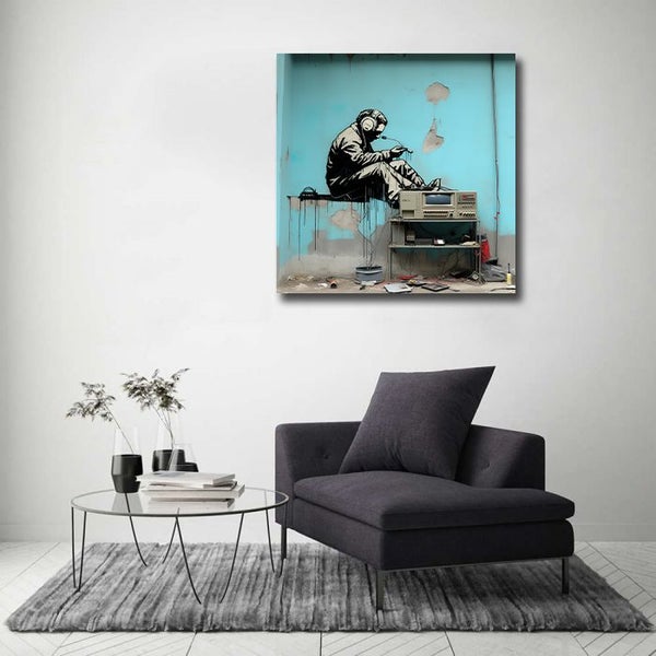 Framed $1 RESERVE 1 Panel Canvas Art Print - Banksy Carousel 2