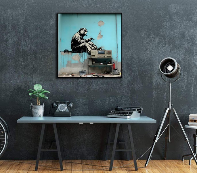 Framed $1 RESERVE 1 Panel Canvas Art Print - Banksy Carousel 3