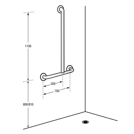 Dolphy Offset Flush Mount Shower Grab Rail RH 1100x700mm - Stainless Steel Ba... Carousel 2