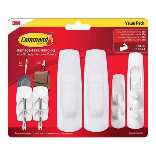 3M 10348 Command Hook 17013-10 Assorted Clear White, Value Pack of 10 Carousel 1