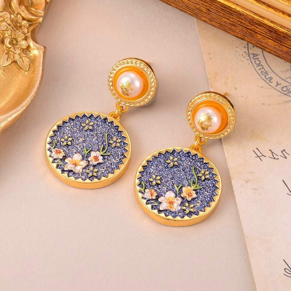 Birth Flower Enamel Earrings. Handmade Birth Flower Earring. Pearl Earrings Carousel 1
