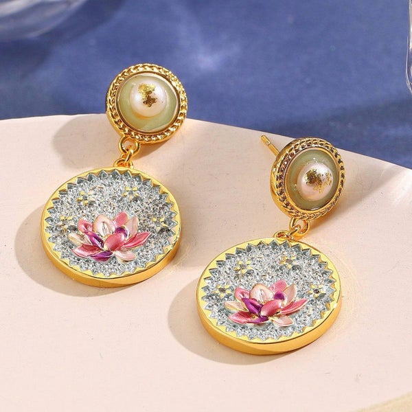 Birth Flower Enamel Earrings. Handmade Birth Flower Earring. Pearl Earrings Carousel 2