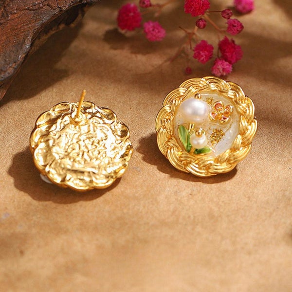 Baroque Floral Pearl Earrings. Oil Painting Flower Earrings Carousel 2