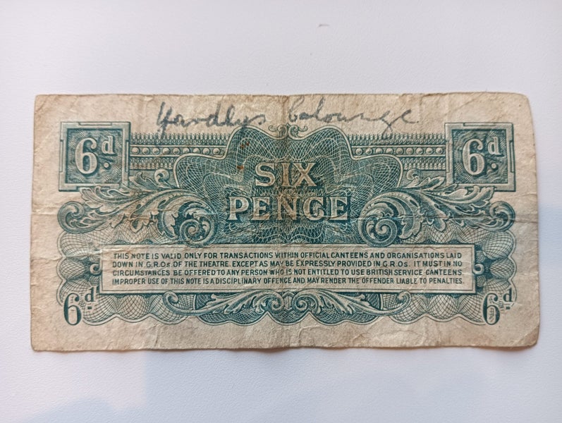 1948 British Armed force Banknote/voucher: 6 pence. 2nd series Carousel 2
