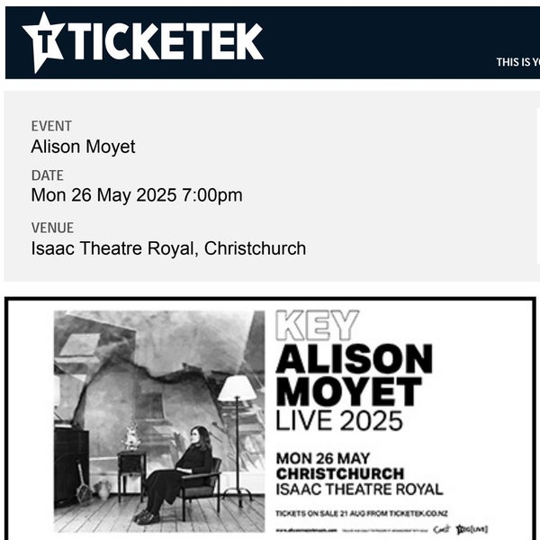 Alison Moyet Christchurch Mon 26 May tickets x2 Carousel 1
