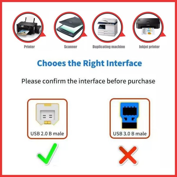 USB 2.0 Type A Male to B Printer Cable for HP Canon Dell Brother Epson Xerox Carousel 2