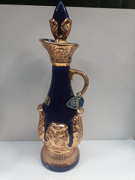 Vintage 1966 James Beam Blue And Gold Decanter 12” Tall Carousel 1
