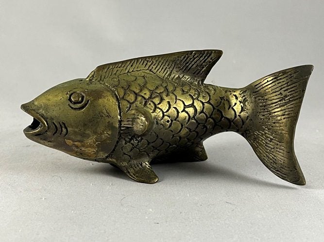 Vintage Brass Open Mouth Koi Fish Figurine Carousel 2