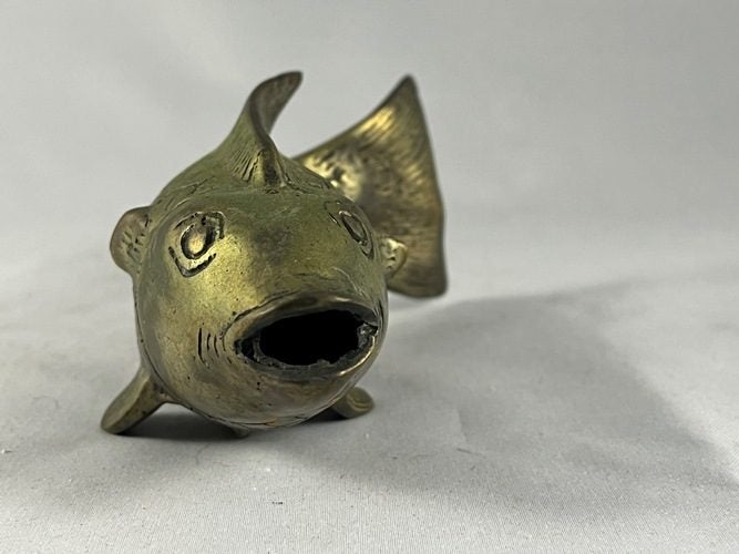 Vintage Brass Open Mouth Koi Fish Figurine Carousel 1