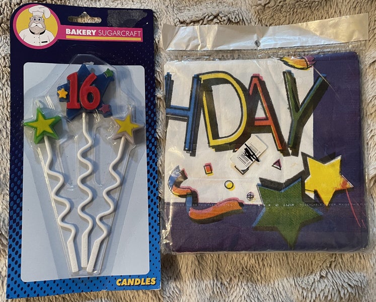 '16' birthday candles + happy birthday napkins Carousel 1
