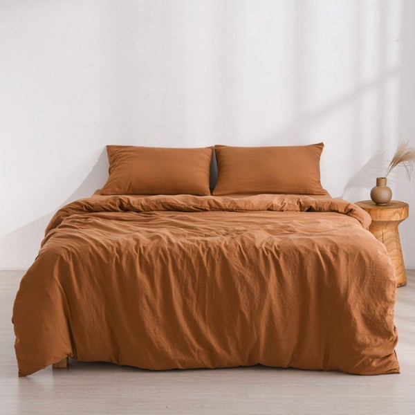 Dreamaker Superfine Washed Microfibre Duvet Cover Set Rust King Bed Carousel 1
