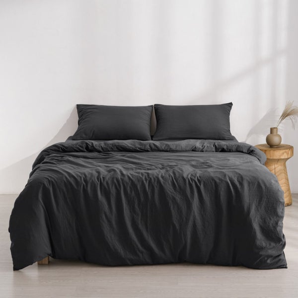 Dreamaker Superfine Washed Microfibre Duvet Cover Set Black Single Bed Carousel 1