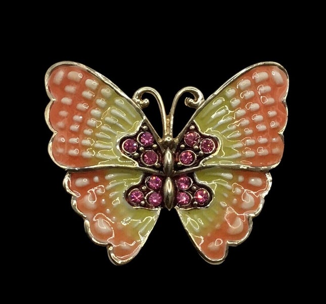 Signed ~ MONET ~ RHINESTONE ENAMEL BUTTERFLY Brooch Carousel 1